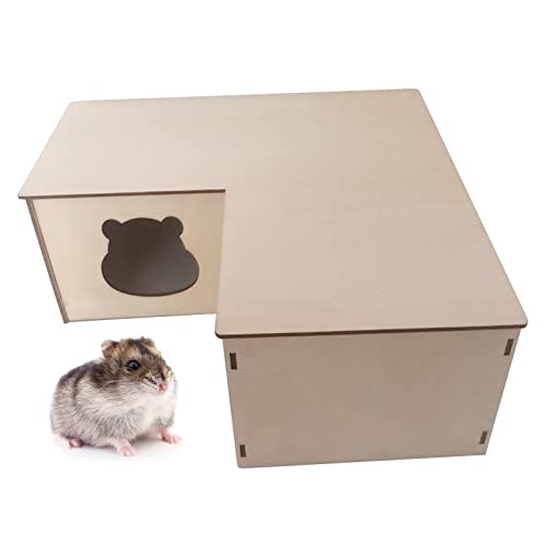 Maison en bois naturel pour hamster - Cage petits animaux, jouet à mâcher hérisson et gerbille - 3