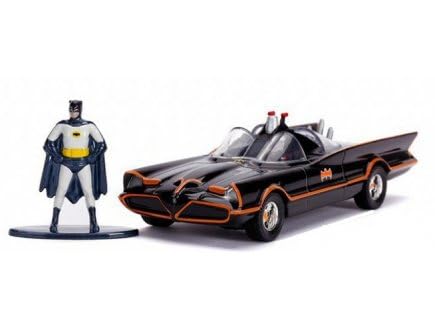 Coffret Batmobile Classic TV Series + Figurine Batman - Voiture Noir 1/32 - Set véhicule Miniature DC avec Carte - Enfant