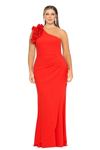 Xscape Women's Long One Shoulder Ruffle Scuba Crepe Maxi Dress
