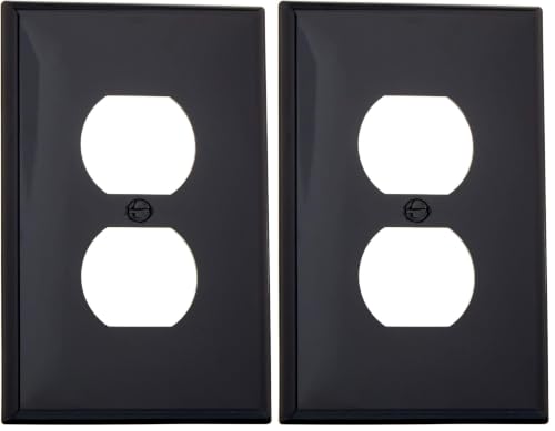 Image of Leviton PJ8-E 1-Gang, 1-Duplex, Midway Nylon Wallplate, Midway Size, Black, 2 Pack
