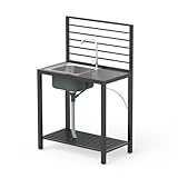 Domi Outdoor Kitchen Island with Storage, Aluminum Kitchen Island Stainless Steel Outdoor Sink w/Faucet & Drainboard, Freestanding Storage Shelves with Protective Cover Indoor Outdoor