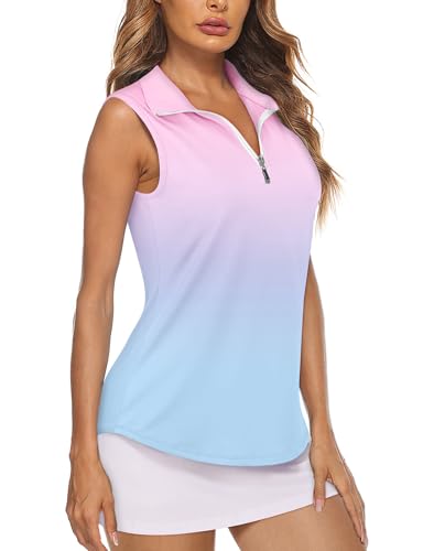Koscacy Women's Sleeveless Golf Tennis Polo Shirts Zip Up Dry Fit Workout Tank Tops Athletic Shirt...