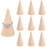 Framendino, 10 Pack Natural Wood Cone Ring HolderJewelry Display Stand Organizer DIY Craft Wooden (Vertical Shaped)