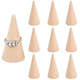 Framendino, 10 Pack Natural Wood Cone Ring HolderJewelry Display Stand Organizer DIY Craft Wooden (Vertical Shaped)