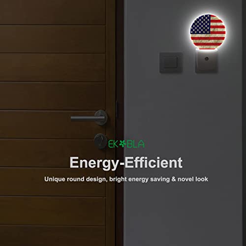 Image of EKOBLA Patriotic Night Light, 4th of July Decorations, Vintage American Flag Pattern Night Lights Plug Into Wall with Auto Sensor for Men Women