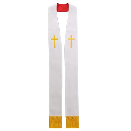 BLESSUME Church Clergy Pastor Reversible Stole, Red and White 1, One size