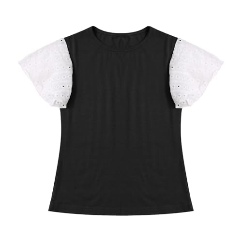 Girls Ruffle Sleeve Shirts Summer Crewneck Eyelet Tee Tops Toddler Girls Casual Cute Blouse Teens Solid Summer Clothes3
