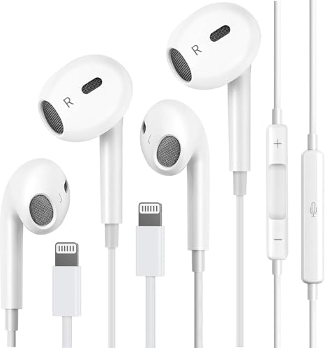 Image of Wired Earphone Bluetooth with Lightning Connector, [MFi Certified] with Microphone Volume Control Music and Calling Headphones Compatible for iPhone 14 /13 /12 /11 /SE /X /XR /XS Pack of 2