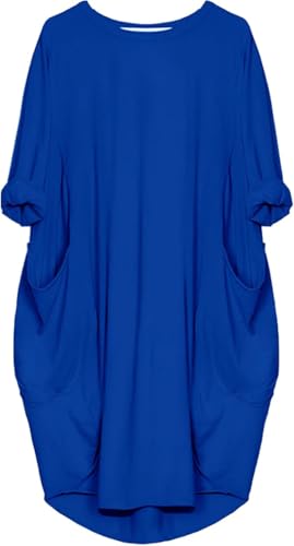 aromm Femme T-Shirt Robe Col Rond Ample Plaine Décontractée Grande Taille Midi Robes Bleu Royal,XL
