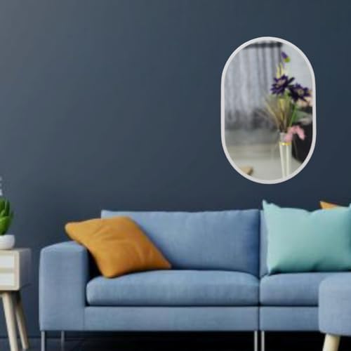 Image of Quality Glass Metal Frame Shape Capsule Wall Mirror Royal Mirror Home Decorative Mirror Modern Mirror Living Room Mirror Wall Mirror Bathroom Mirror Size 16x24 inches Color White MF 63