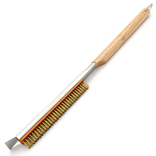 Manucode - Brosse à pierre à pizza de 53 cm avec grattoir - Outil de nettoyage parfait pour four à pizza portable de plein air, avec poignée en bois et poils en laito