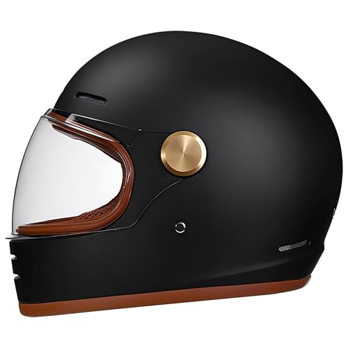 Loyoriwy DOT Retro Vintage Full Face Motorcycle HelmetClassic Design for Men Women Lightweight Windproof Vent Cafe Racer & Cruiser Riding Highway Commute Touring (Matte Black L)