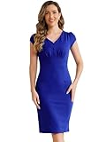 Cette élégante robe d'affaires est composée de plusieurs points de conception : col en V, mancherons, décoration de boutons, taille haute, fermeture éclair latérale invisible, ourlet fendu, légèrement extensible