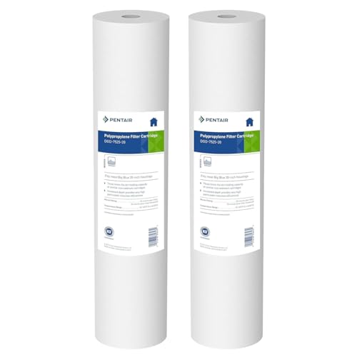 Image of Pentair Pentek DGD-7525-20 Big Blue Water Filter, 20-Inch Whole House Sediment Filter Cartridge Replacement, Dual-Gradient Density Spun Polypropylene, 20 inch x 4.5 inch, 25 Micron, Pack of 2, White