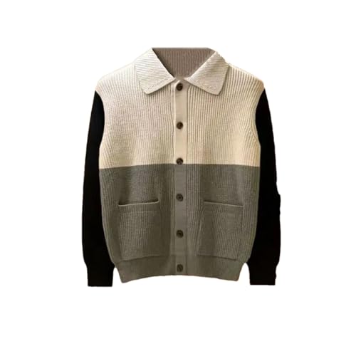 Men Knitted Cardigan Vertical Stripe Long Sleeve Button Tops Men's Patchwork Color Slim Lapel Sweater