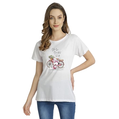 Image of Women's, Round Neck, Half-Sleeve, Printed, Cotton, Regular Fit, T-Shirt for Women