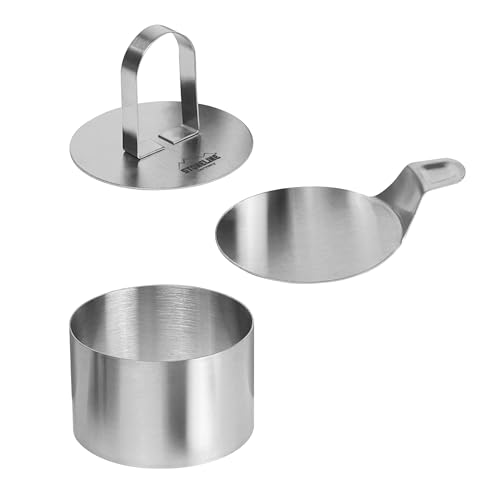 STONELINE Set di Coppapasta 8 Pezzi, Anelli per Torte 8 cm, Altezza 5 cm, in Acciaio Inox, Tondo, Pressa Stantuffo Paletta Base, Anelli Rotondi Coppa Pasta per Torte Dessert Mousse Alimenti - immagine 5
