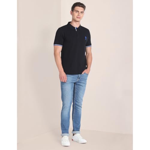Image of U.S. Polo ASSN. Solid Slim Fit Polo T Shirts for Men - 100% Cotton, Half Sleeves Mens Tshirt
