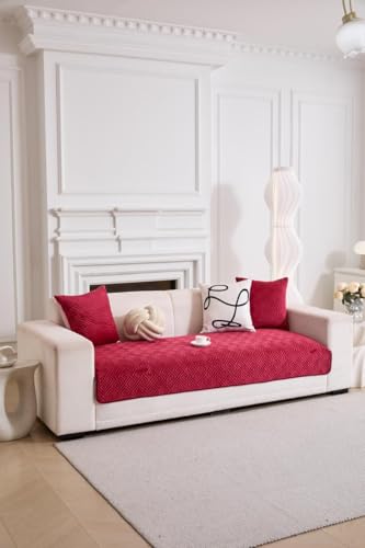 Image of HOMETHREADS Innovative Premium Velvet Sofa Cover Mat with PVC Backing for Non-Slip Comfort | (Maroon Vrsh, 5 Seater | 70x230cm)