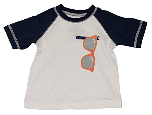 Wonder Nation Baby Boys White & Blue Short Sleeve Rash Guard Shirt with Sunglasses Graphic (3-6 Months)