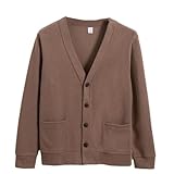 Suéter de punto para hombre, cárdigan de algodón coreano con cuello en V, café, M