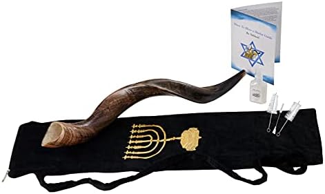 Yaliland Shofar Horn Musical Instrument - Authentic Kosher Kudu Horns from Israel - Includes Bag, Book Guide, Anti-Odor Spray, 3 Cleaning Brushes - Ideal for Religious Ceremonies - 40"-42", Natural