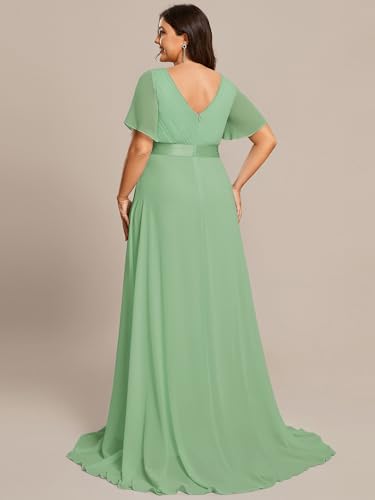Image of Ever-Pretty Women's Chiffon Formal Evening Dresses for Curvy Women V-Neck Plus Size Floor Length Bridesmaid Dress