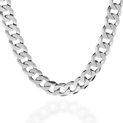 QUADRI - Extra Shiny Mens Cuban Link Chain 12mm in 925 Sterling Silver Italian Diamond Cut Necklace - 24 Inch - Premium Quality Jewelry - Gift Box Included Cover