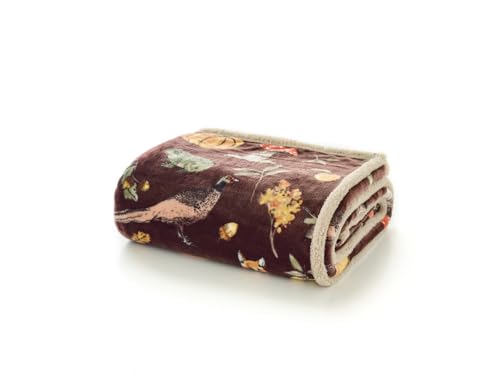 Deyongs Autumn Animals Throw Cocoa 130x170cm – Cosy Reversible Sherpa Fleece Throw Blanket, Super Soft & Warm Sofa/Bed Blanket, Machine Washable, Fast Drying, Lightweight Winter Comfort, Gre
