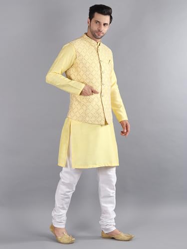 Image of Uri and MacKenzie Men's Silk Blend Kurta Pajama with Designer Ethnic Nehru Jacket /Modi Jacket