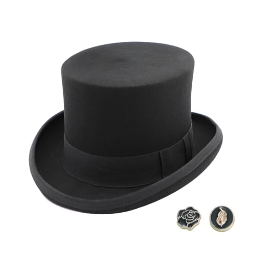 MivBuks Zylinder Hut Herren Wollfilzhut Bowler Hut Fedora Melone für Damen Filzhut Melonenhut Derby Top Hat für Fasching Cosplay Karneval Halloween (DE/NL/SE/PL, Alphanumerisch, XL, Schwarz)