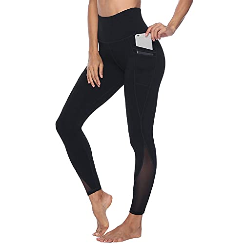 Leggings de cintura alta para mujer, modernos, con bolsillos, para yoga, jogging, deporte, anticelulitis, sin costuras, push up, Negro , M