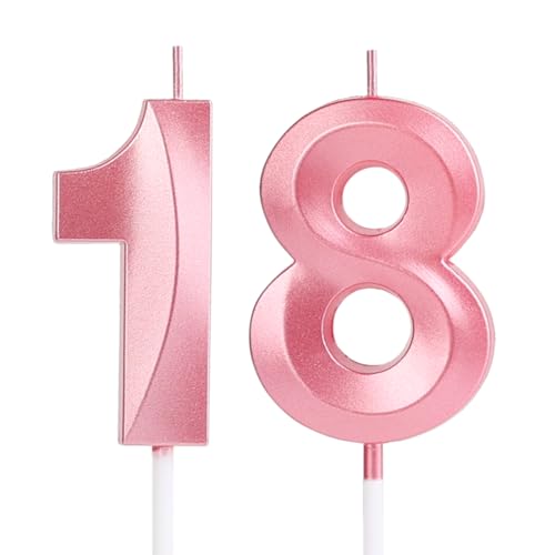 18th Birthday Candles, Number 18 Candles, Pink Happy Birthday Candle for Cake Topper, Cake Decoration for Him Her Birthday Party Wedding Anniversary Celebration Supplies (18, Pink)