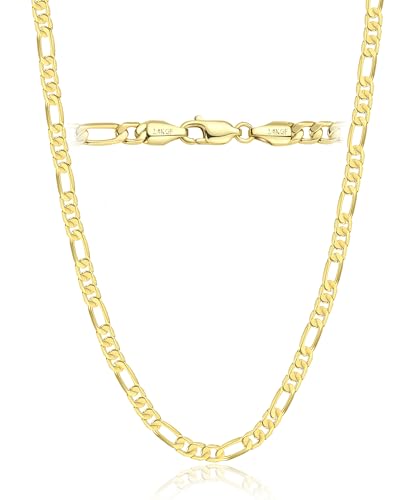 14K Gold Chain Necklaces for Women & Men, 5mm Simple Figaro Link ...