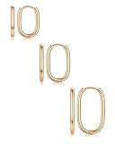 KALVICA 3 Pares de Pendientes Acero Inoxidable Mujer Aros de Oro 14K Para Mujer Pendientes Aro Plata Mujer Hipoalergénicos y Ligeros Pendientes Mujer Plata/Oro/Oro Rosa