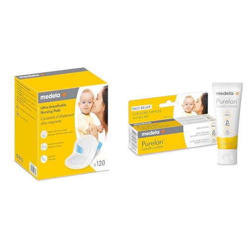 Image of Medela 120 Count Ultra-Breathable Nursing Pads and Purelan Lanolin Nipple Cream Breastfeeding Bundle