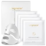 Lingmeier Collagen Face Mask, Real Collagen 80,000ppm for Elasticity, Skin Care with Hyaluronic Acid, Hyaluronic Acid Serum for Face, Original Hydrating Collagen Face Mask, 39g x4 Sheets