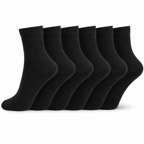 Bahob® 6 Pairs Boys Girls Kids Unisex Back to School Cotton Rich Plain Ankle School Socks