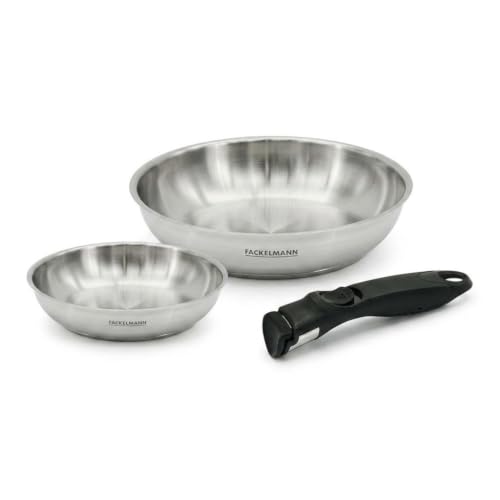 Lot de 2 poêles en inox 20 cm et 24 cm avec manche amovible Fackelmann InoGrip - vue 1