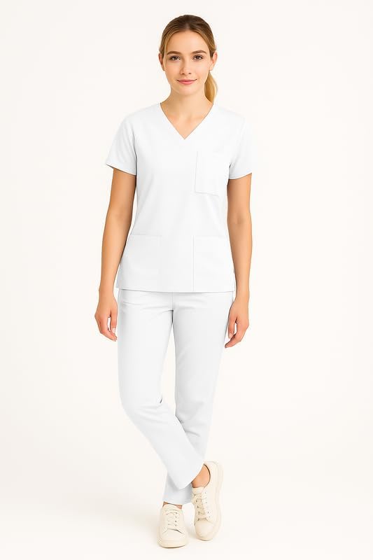 U4U Women's Scrub Set – Fluid Resistant Uniform, V-Neck Top and Straight Leg Pants, 10 Pockets, 4 Way Stretch - Image 3