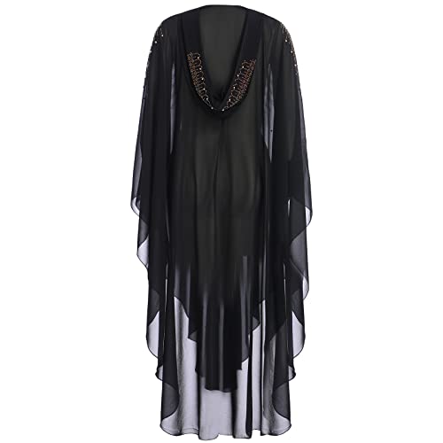 IBTOM CASTLE Women’s Muslim Abaya Dress Batwing Sleeved Beaded Embroidered Maxi Kaftan Dress with Hooded Elegant Islamic Middle East Dubai Arabic Ramadan Kimono Robe Summer Dresses