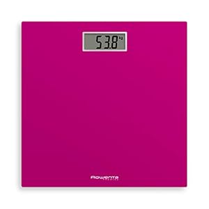 Rowenta Premiss 2 Bilancia Pesapersone Digitale, Vetro Temperato, Graduazione di Precisione Ogni 100g, Funzioni Intelligenti, Ampio Display, Batteria Inclusa, Fucsia, 30x30cm Premiss Fucsia