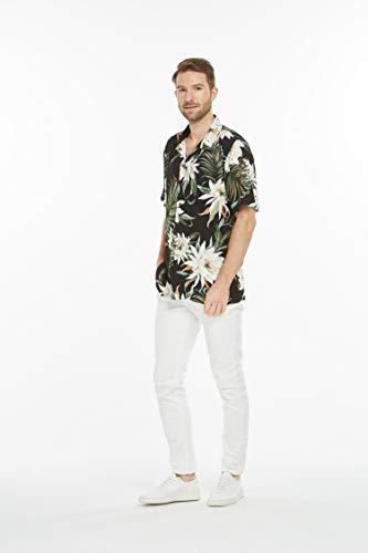 Image of Family Matching Hawaiian Clothes, Wispy Cereus Black | Lightweight 100% rayon • Family matching outfits • Tropical floral print • Beach vacations • Luaus • Cruises • Family photos