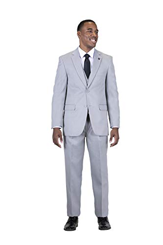 STACY ADAMS Men's 3 Piece Single Breasted Notch Lapel Solid Suit Silver