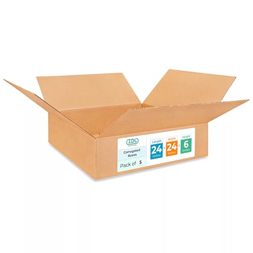 Large Shipping &amp; Moving Boxes 24 x 24 x 6 inches (5-Pack) - Extra Strength 200 lb vs Regular - Corrugated Packing Boxes, Made in USA - Packing Box by IDL Packaging