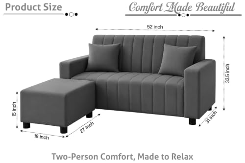 Image of Rosebell 2 Seater Sofa Set with Ottoman | Living Room Couch | with Cushions | Sofa for Home, Office & Apartment-Grey Color