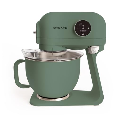 CREATE/DOWNMIX RETRO/Amasadora de rotación planetaria Verde Sage/Bowl 5L, cabezal inclinable, accesorios intercambiables, 6 velocidades, pantalla digital, 1200W