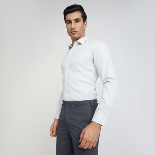 Image of Park Avenue Men Cotton blend Slim Fit Structure Pattern Semi Cutaway Collar Formal Shirt
