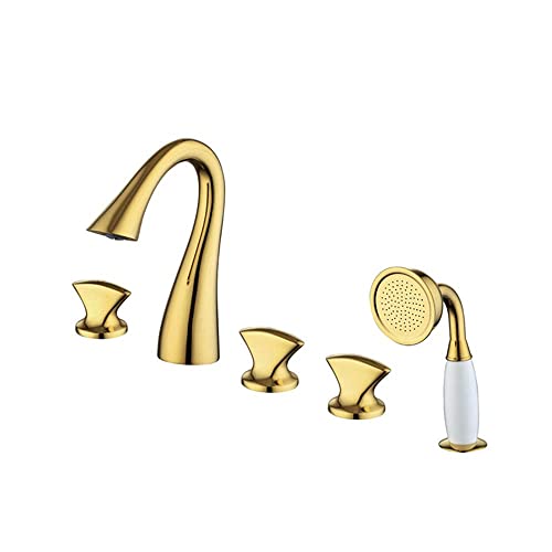 Preisvergleich Produktbild 5 Einheiten Mischbatterie Badewannenarmatur Zweihebel-Badearmaturen mit Dusche Badezimmer-Mischbatterie Badewannenarmatur Doppelfunktion Waschtisch-Mischbatterien Badezimmer-Gold (Gold) Außenküche
