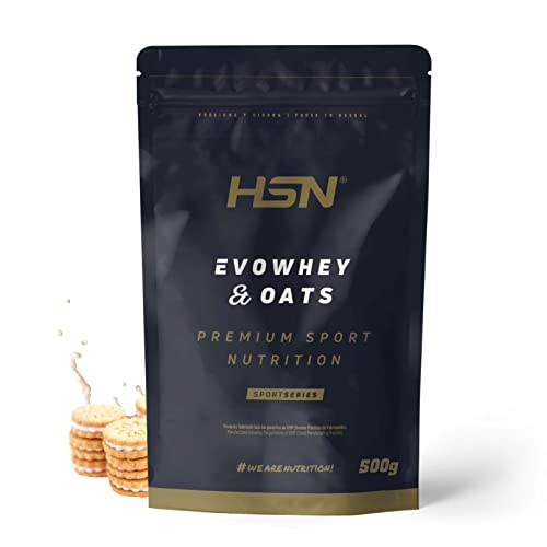 Evowhey & Oats de HSN | Sabor Galletas Crema 500 gr = 10 Tomas | Proteína Whey con Harina de Avena | Ideal para Desayunos o Meriendas | Bajo en Azúcar | No-GMO, Vegetariano, Sin Soja